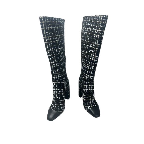 NWOB Steve Madden Ally-C Cap Toe Tall Boots In Black & White Size 8 M - Picture 6 of 10